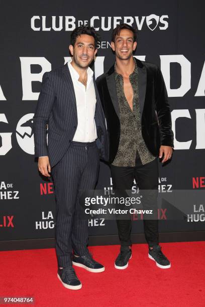 Moises Chiver and Joaquin Ferreira attend Netflix "La Balada de Hugo Sanchez" special screening at Alboa Patriotismo on June 13, 2018 in Mexico City,...