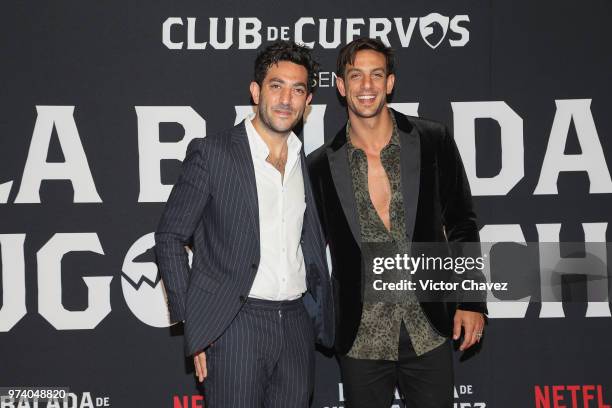 Moises Chiver and Joaquin Ferreira attend Netflix "La Balada de Hugo Sanchez" special screening at Alboa Patriotismo on June 13, 2018 in Mexico City,...