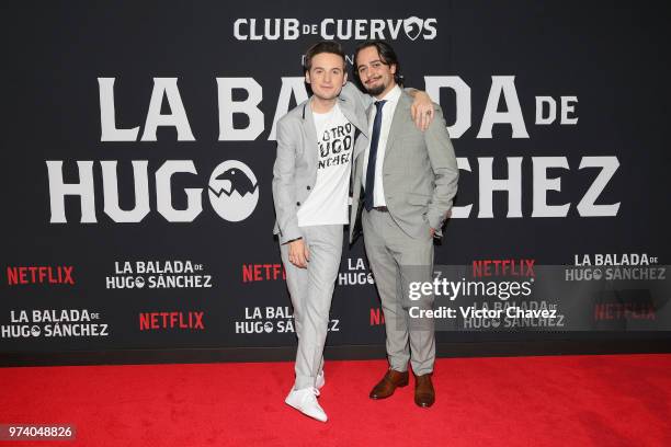 Jesus Zavala and Aldo Escalante attend Netflix "La Balada de Hugo Sanchez" special screening at Alboa Patriotismo on June 13, 2018 in Mexico City,...