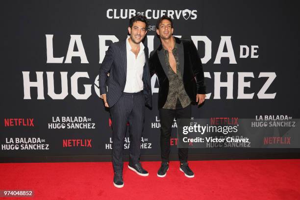 Moises Chiver and Joaquin Ferreira attend Netflix "La Balada de Hugo Sanchez" special screening at Alboa Patriotismo on June 13, 2018 in Mexico City,...