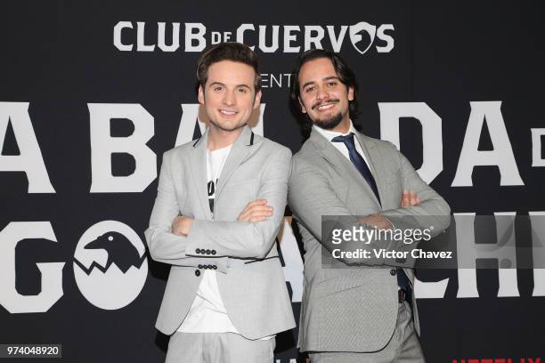 Jesus Zavala and Aldo Escalante attend Netflix "La Balada de Hugo Sanchez" special screening at Alboa Patriotismo on June 13, 2018 in Mexico City,...