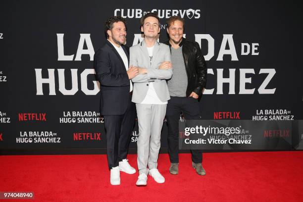 Mark Alazraki, Jesus Zavala and Gas Alazraki attend Netflix "La Balada de Hugo Sanchez" special screening at Alboa Patriotismo on June 13, 2018 in...