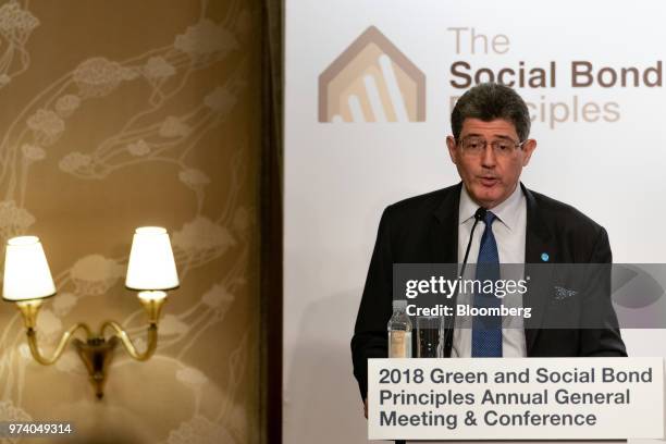 Joaquim Levy, managing director and chief financial officer of the World Bank Group, speaks during the Green and Social Bond Principles Annual...