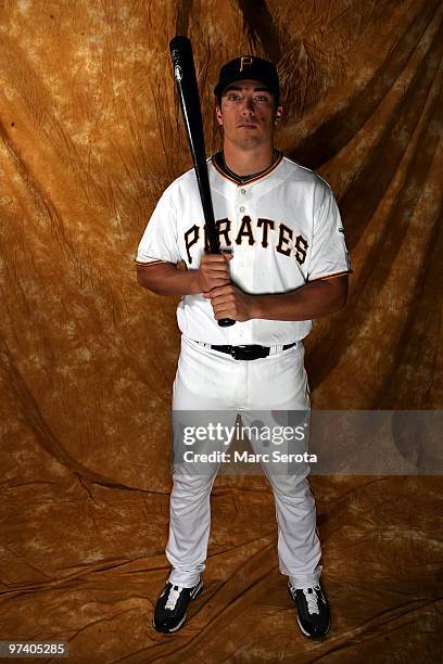 Doug Bernier of the Pittsburgh Pirates poses for photos during media day on February 28, 2010 in Bradenton, Florida.