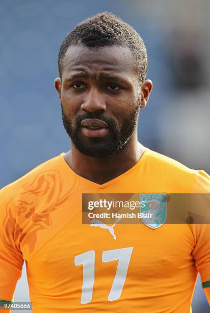 Siaka Tiene of Ivory Coast looks on during the national anthems ahead of the International Friendly match between Ivory Coast and Republic of Korea...