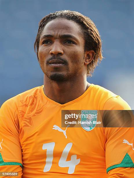 Bakari Kone of Ivory Coast looks on during the national anthems ahead of the International Friendly match between Ivory Coast and Republic of Korea...