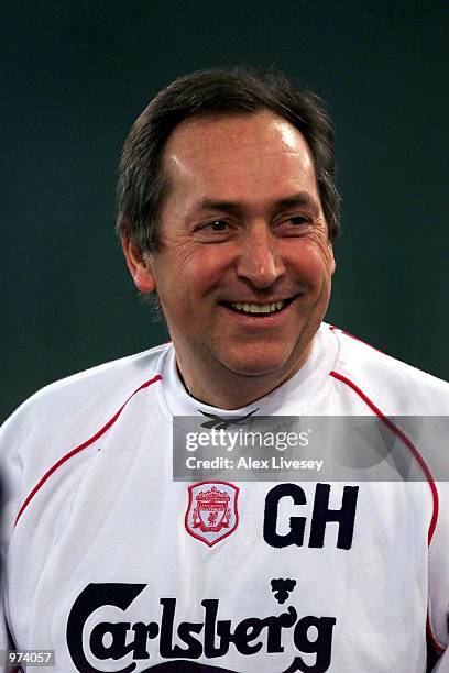 Gerard Houllier, manager of Liverpool during a training session ahead of the UEFA Cup match between Roma and Liverpool at the Olympic Stadium in...