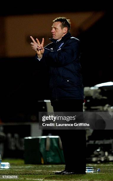 Stuart Pearce of England looks on during the UEFA Under 21 Championship Qualifying match between England and Greece at the Keepmoat Stadium on March...