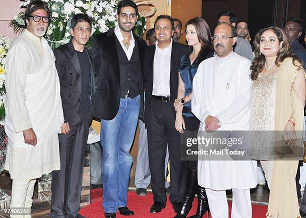 Amitabh Bachchan, Shah Rukh Khan, Abhishek Bachchan, Anil Ambani , Aishwarya Rai, Amar Singh and Tina Ambani at Big Pictures' success bash held in...