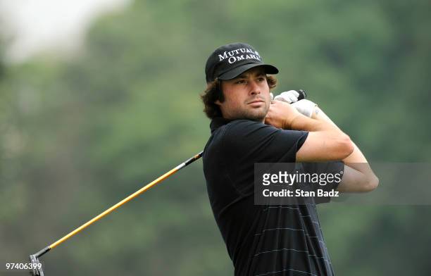 Nathan J. Smith hits a tee shot during practice for the Pacific Rubiales Bogota Open Presented by Samsung at Country Club de Bogota on March 3, 2010...