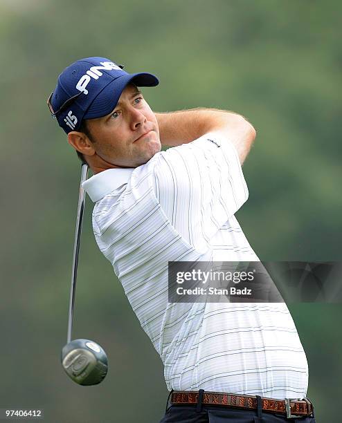 Doug LaBelle II hits a tee shot during practice for the Pacific Rubiales Bogota Open Presented by Samsung at Country Club de Bogota on March 3, 2010...