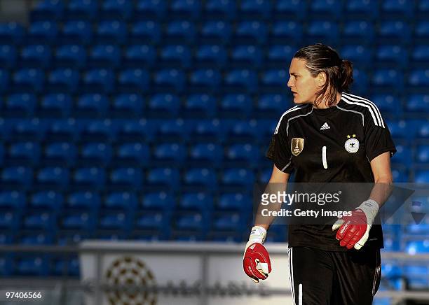 Nadine Angerer of Germany looks on during the Women Algarve Cup match between Germany and USA on March 3, 2010 in Faro, Portugal.