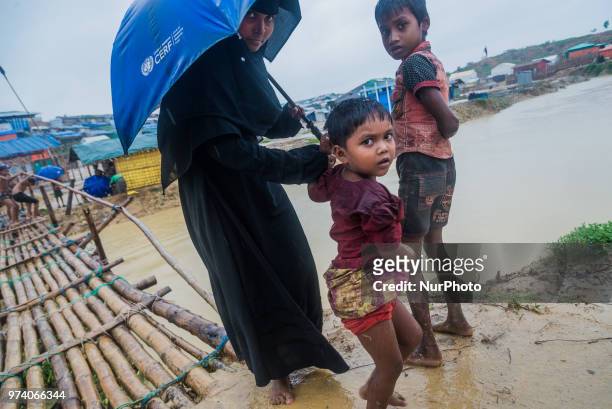 Scenario of a flooded rohingya makeshift shelterr at kutupalong in Coxs Bazar, Bangladesh on June 13, 2018.