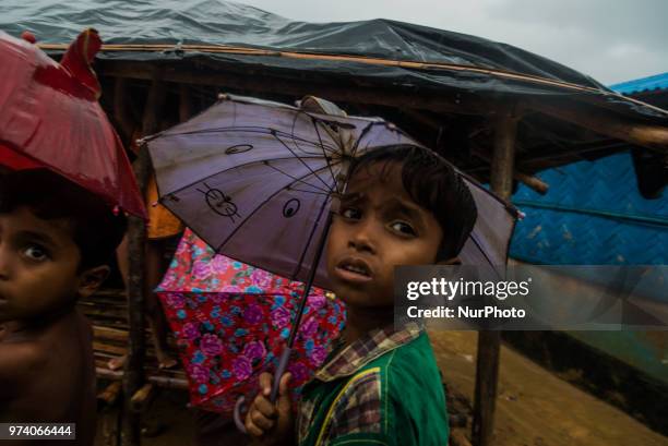 Childs inside the Kutupalong makeshift shelter in Coxs Bazar, Bangladesh on June 13, 2018. Around one million Rohingya Refugees has taken shelter on...