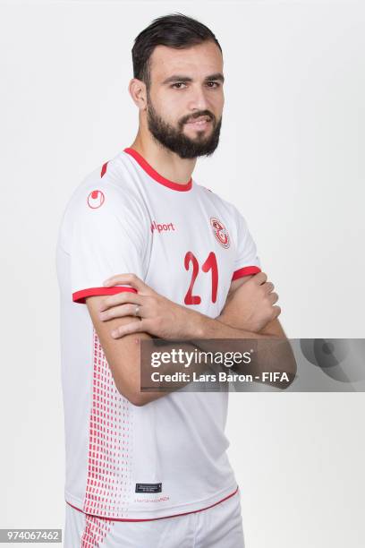 Hamdi Naguez of Tunisia poses during the official FIFA World Cup 2018 portrait session on June 13, 2018 in Moscow, Russia.