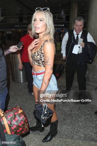 Halsey is seen at Los Angeles International Airport on June 13, 2018 in Los Angeles, California.