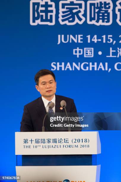 Fang Xinghai, Vice Chairman of the China Securities Regulatory Commission, delivers speech at the 10th Lujiazui Forum 2018 on June 14, 2018 in...