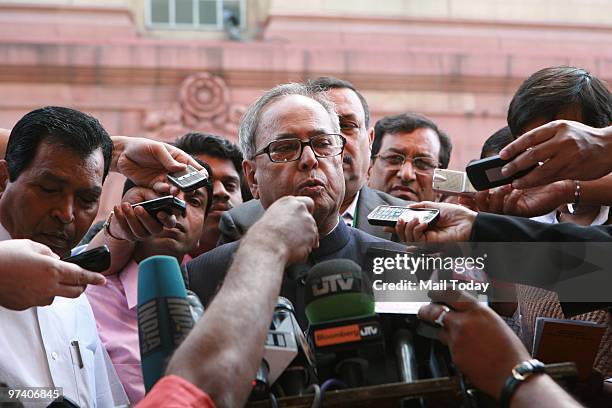 Union Finance Minister Pranab Mukherjee speaks to the media after presenting the Annual Budget 2010-2011, in New Delhi on February 26, 2010.