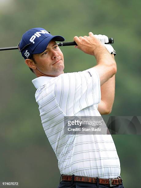 Doug LaBelle II hits a tee shot during practice for the Pacific Rubiales Bogota Open Presented by Samsung at Country Club de Bogota on March 3, 2010...