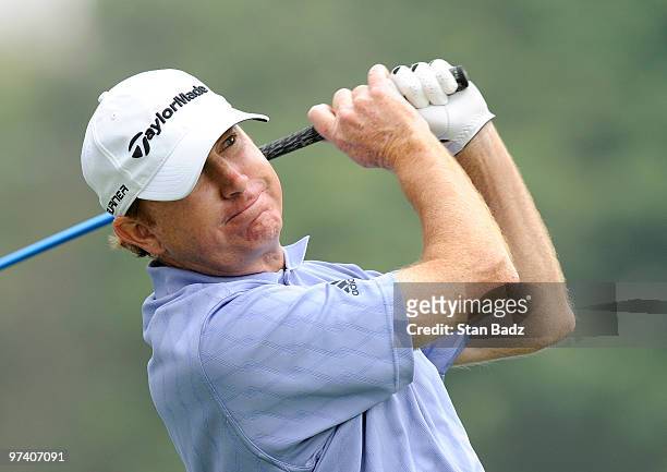 Paul Claxton hits a tee shot during practice for the Pacific Rubiales Bogota Open Presented by Samsung at Country Club de Bogota on March 3, 2010 in...
