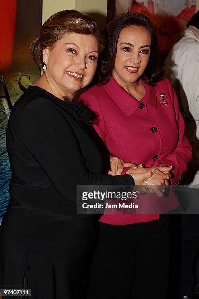 Actresses Lupita Sandoval and Alma Delfina attend the presentation of the soap opera Vidas Robadas at Camino Real Pedregal Hotel on March 3, 2010 in...