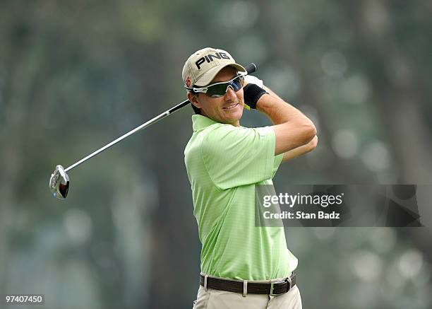 Camilo Benedetti hits a tee shot during practice for the Pacific Rubiales Bogota Open Presented by Samsung at Country Club de Bogota on March 3, 2010...