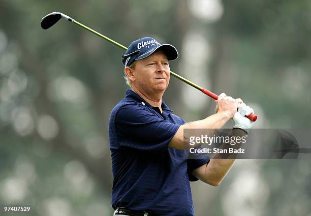 Kent Jones hits a tee shot during practice for the Pacific Rubiales Bogota Open Presented by Samsung at Country Club de Bogota on March 3, 2010 in...