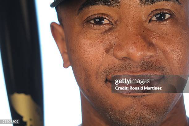 Melvin Mora of the Colorado Rockies poses for a photo during Spring Training Media Photo Day at Hi Corbett Field on February 28, 2010 in Tucson,...