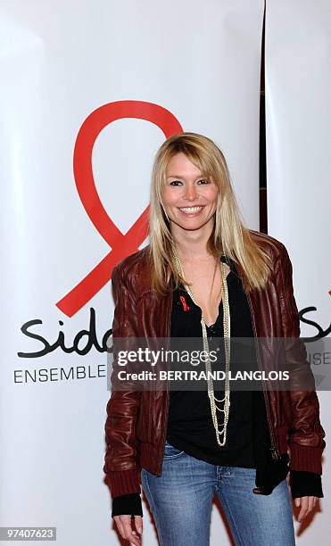 Belgian TV host Virginie de Clausade poses as she arrives on March 3, 2010 in Paris to launch the 16th edition of French Sidaction, an AIDS awareness...