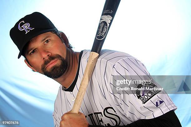 Todd Helton of the Colorado Rockies poses for a photo during Spring Training Media Photo Day at Hi Corbett Field on February 28, 2010 in Tucson,...