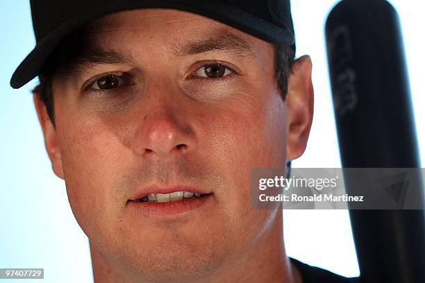 Brad Hawpe of the Colorado Rockies poses for a photo during Spring Training Media Photo Day at Hi Corbett Field on February 28, 2010 in Tucson,...