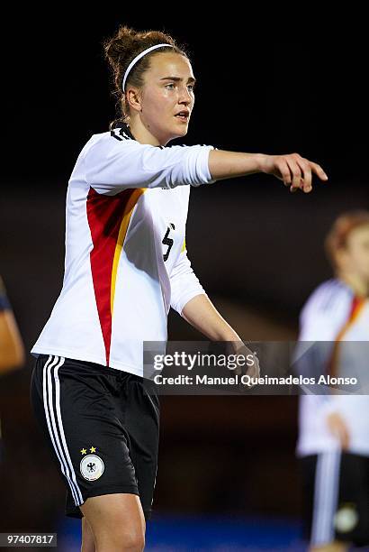 Valeria Kleiner of Germany gives instructions during the women's international friendly match between Germany and USA on March 3, 2010 in La Manga,...