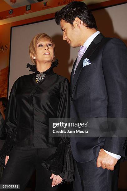 Actors Christian Bach and Andres Palacios pose for a photograph during the presentation of the soap opera Vidas Robadas at Camino Real Pedregal Hotel...