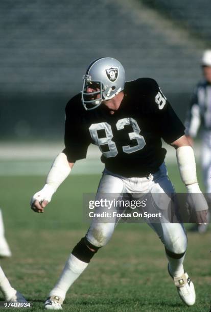 S: Linebacker Ted Hendricks of the Los Angeles Raiders in action against the Denver Broncos circa early 1980's during an NFL football game at the Los...