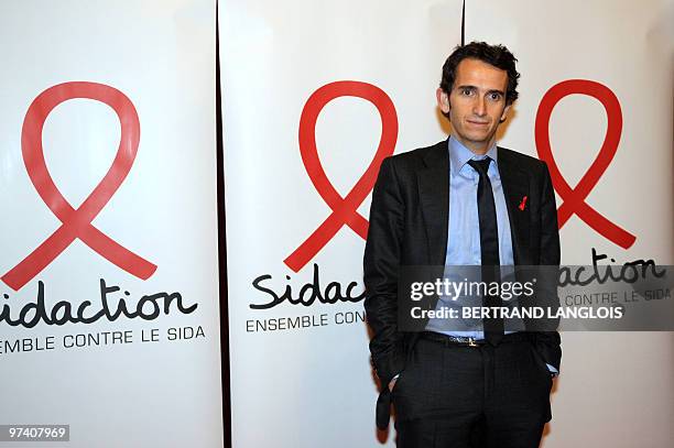 Europe 1 president Alexandre Bompard poses as he arrives on March 3, 2010 in Paris at the start of the 16th edition of French Sidaction, an AIDS...