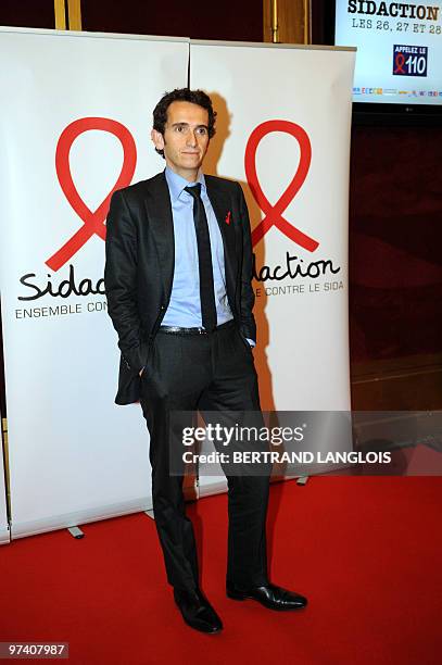 Europe 1 president Alexandre Bompard poses as he arrives on March 3, 2010 in Paris at the start of the 16th edition of French Sidaction, an AIDS...