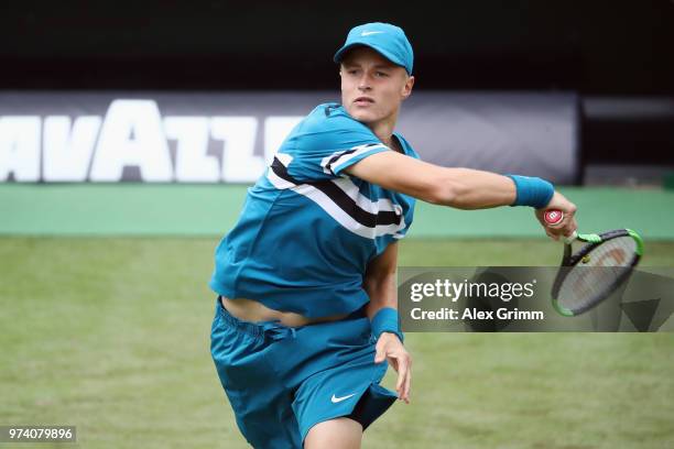 Rudolf Molleker of Germany during day 3 of the Mercedes Cup at Tennisclub Weissenhof on June 13, 2018 in Stuttgart, Germany.