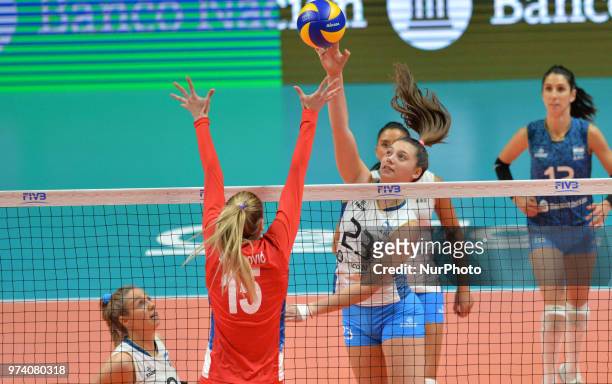 Of Argentina against JOVANA STEVANOVIC of Serbia during FIVB Volleyball Nations League match between Argentina and Serbia at the stadium of the...