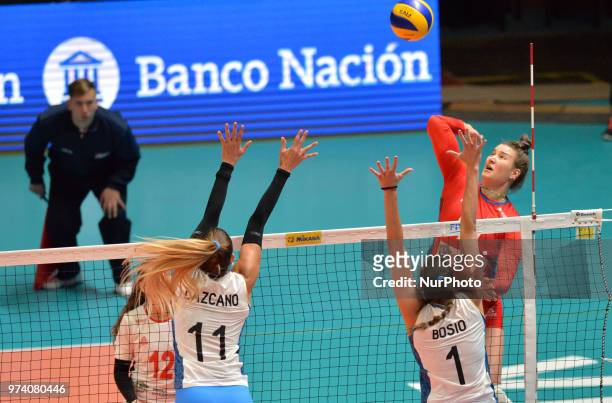 And PRISCILA BOSIO of Argentina during FIVB Volleyball Nations League match between Argentina and Serbia at the stadium of the technological...