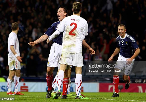 Scott Brown of Scotland celebrates with Kenny Millerafter scoring during the International Friendly match between Scotland and the Czech Republic at...