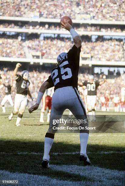 S: Wide Receiver Fred Biletnikoff of the Oakland Raiders slams the ball down after scoring a touchdown against the Kansas City Chiefs circa early...