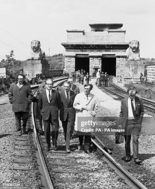 In between the the railway line are Fred Mulley, Minister of Transport, George Thomas, Secretary of State for Wales, and Cledwyn Hughes, Minister of...