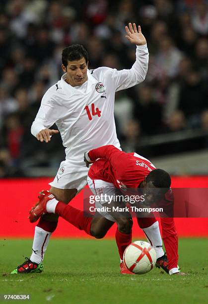 Shaun Wright-Phillips of England battles with Said Moawad of Egypt during the International Friendly match between England and Egypt at Wembley...