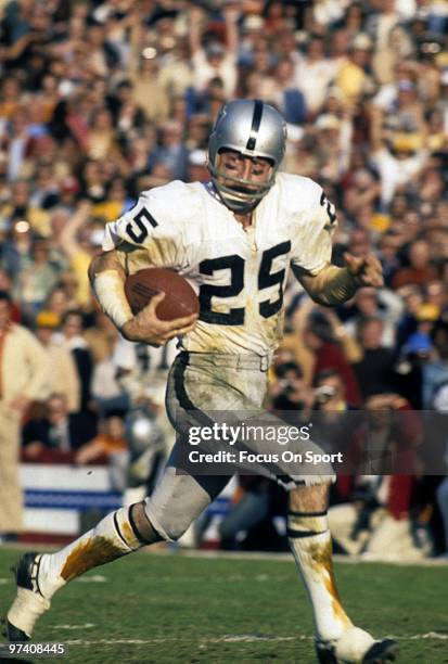 Wide Receiver Fred Biletnikoff of the Oakland Raiders in action races towards the endzone against the Minnesota Vikings during Super Bowl XI on...