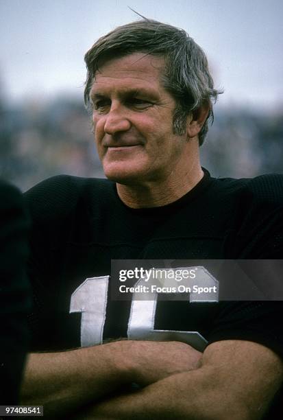 Quarterback/Kicker George Blanda of the Oakland Raiders, for being voted American Football player of the year is being presented with the "Bert Bell"...