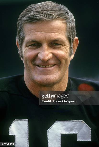 Quarterback/Kicker George Blanda of the Oakland Raiders, for being voted American Football player of the year is being presented with the "Bert Bell"...
