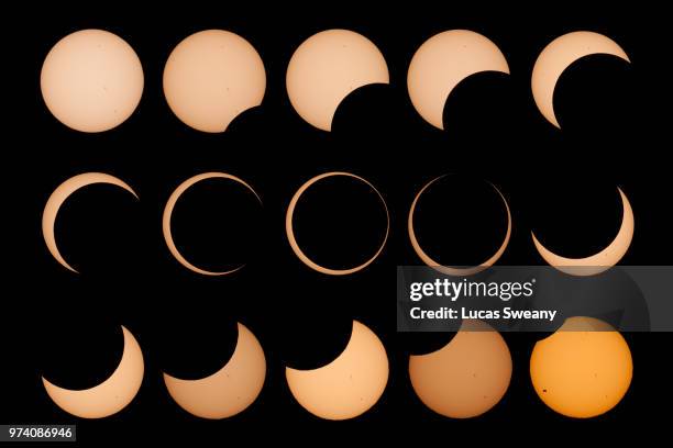 annular solar eclipse collage - solar eclipse stock pictures, royalty-free photos & images
