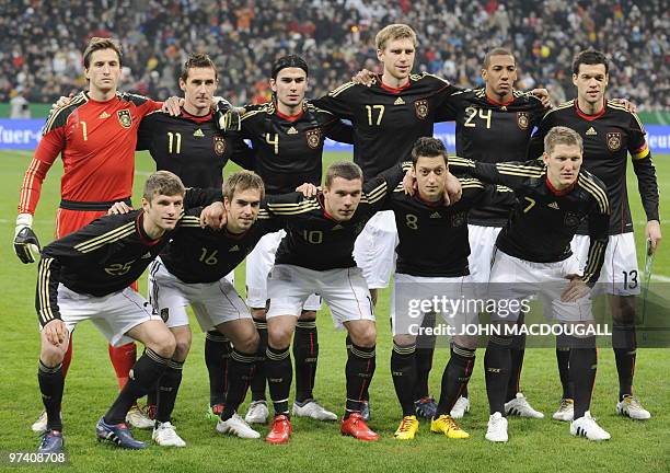 Germany players pose for a team photo prior to the friendly football match Germany vs Argentina in the southern German city of Munich on March 3,...