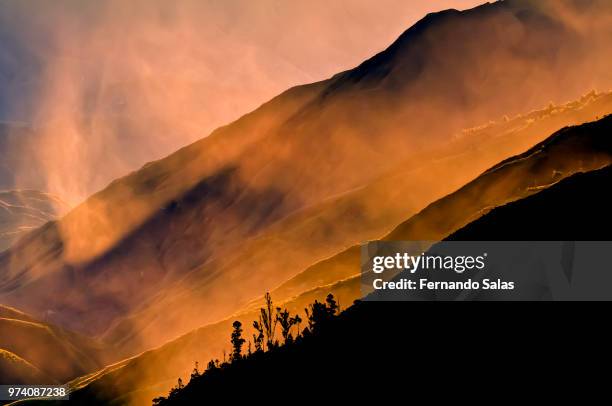 foggy mountain at sunset, loja, ecuador - loja stockfoto's en -beelden