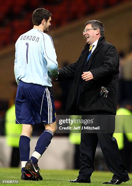 Craig Levein coach of Scotland shakes hands with Craig Gordon at the end of the International Friendly match between Scotland and the Czech Republic...
